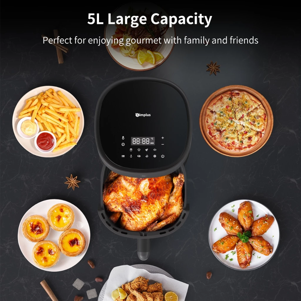 Simplus Digital Air Fryer 5L 1450W Multi-functional Digital LED Screen Touch Smart Sensing Power - Image 4