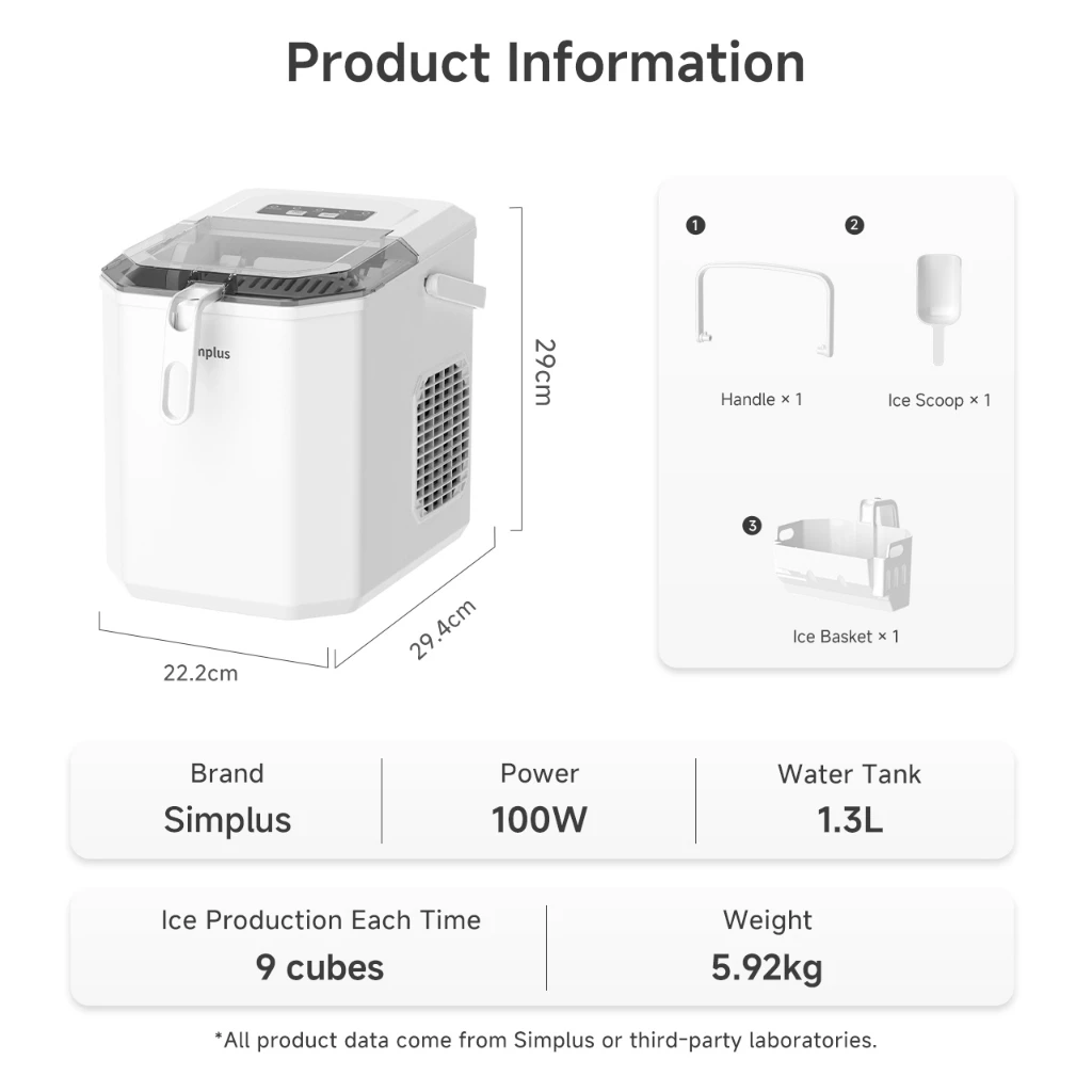 Simplus Ice Maker | 12kg Homemade Ice Cubes | 24h Reservation | Auto Self-Cleaning Function - Image 9