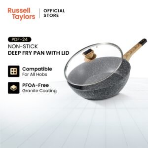 Russell Taylors Non-Stick Marble Coated Deep Fry Pan with Lid - cooking pot, frying pan, sauce pan