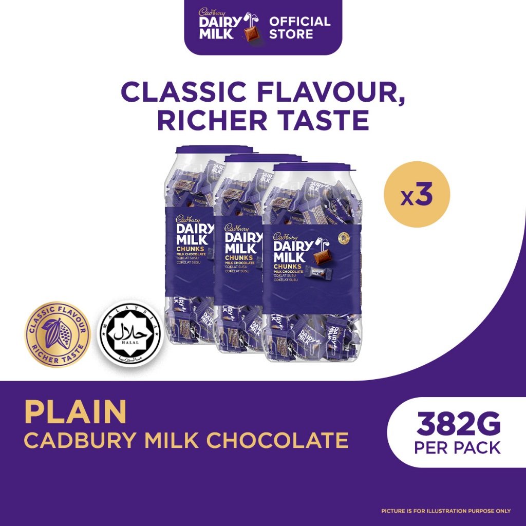 Cadbury Plain Chunks Jar 382g (Bundle of 3/5/12)